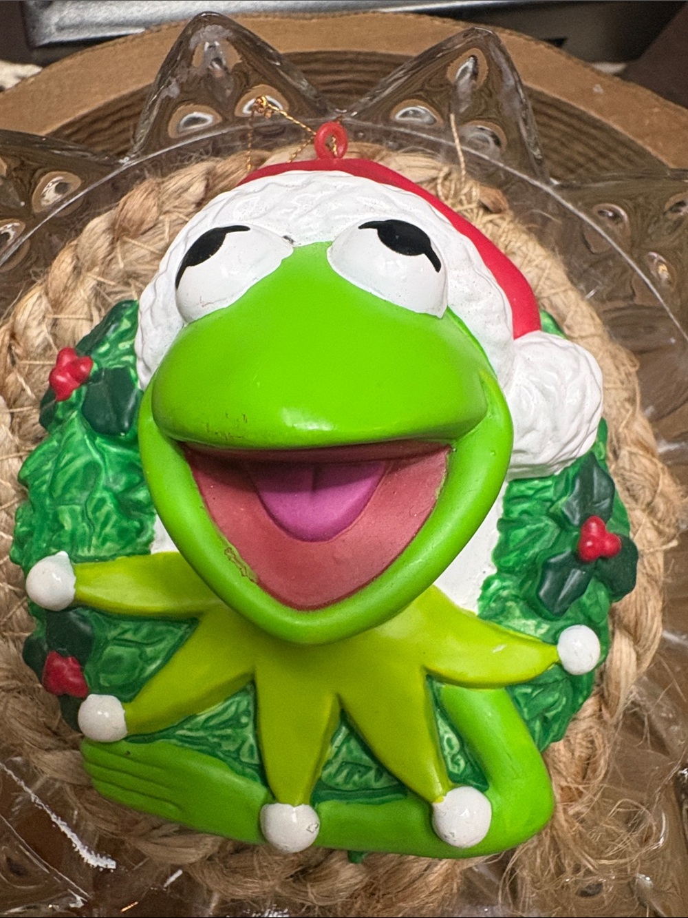 Kermit the Frog Green Holiday Wreath Ornament - Festive Christmas Decor